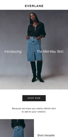 Email from Everlane. Introducing The Mid-Way Skirt