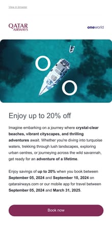 Email from Qatar Airways. Are you ready for an unforgettable trip?