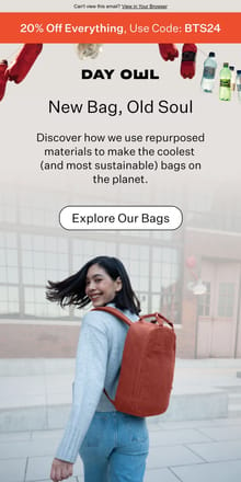 Email from Day Owl. [20% Off] Yesterday's plastic, today's backpack