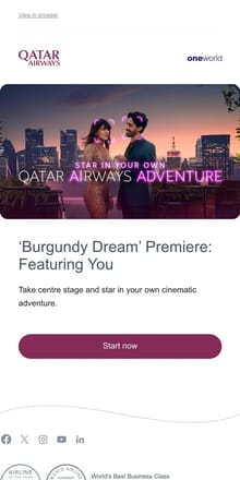 Email from Qatar Airways. ‘Burgundy Dream’ Premiere: Featuring You