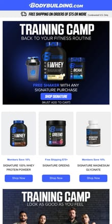 Email from Bodybuilding.com. Free Shaker on Us! Shop Our Signature Products Now!