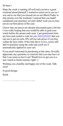 Email from Projects Watches. Re: the Projects sale