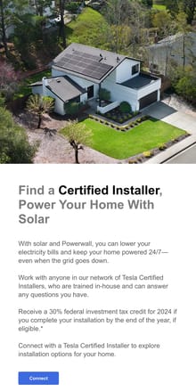 Email from Tesla. Easy Installation, All Clean Energy