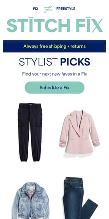 Email from Stitch Fix. Instant style on demand