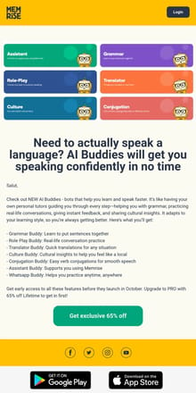 Email from Memrise. 🚨 NEW AI Buddies - bots that help you learn faster! Get them with Memrise Pro