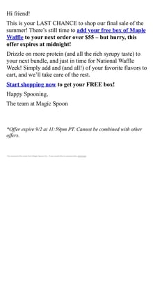 Email from Magic Spoon Cereal. Last Day: FREE Maple Waffle! 🍁