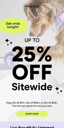 Email from Wild One. ENDS TONIGHT: Up to 25% Off!