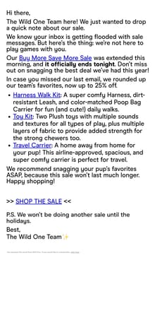 Email from Wild One. We're Serious This Time. Sale Officially Ends Tonight.