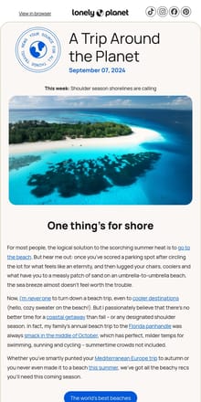 Email from Lonely Planet. Why you should save your beach trips for fall