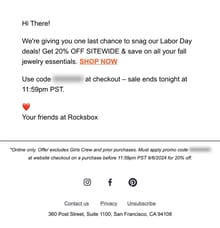 Email from Rocksbox. TIME IS (ALMOST) UP!