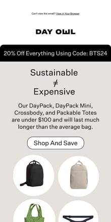 Email from Day Owl. Does sustainable always mean expensive?