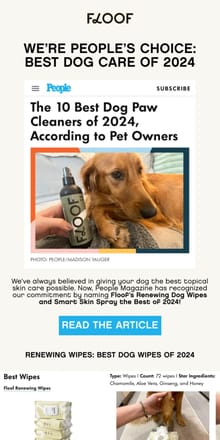 Email from Floof. The Secret’s Out! We’re on People’s Best Paw Products of 2024 🏆 Discover More