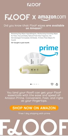 Email from Floof. Amazon Prime: Get THE Best Dog Wipes from Floof Fast & Easy on Prime!