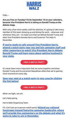 Email from Kamala Harris. Join a debate watch party near you and show your support for Vice President Harris!