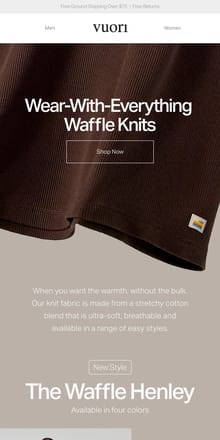 Email from Vuori. Find Warmth In New Waffle Knits