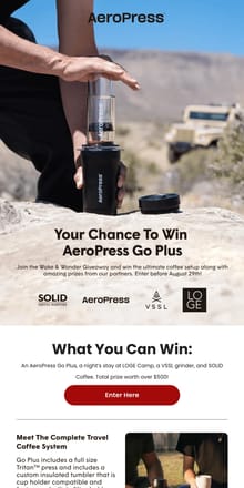 Email from AeroPress. Win Over $500 in Prizes🎉