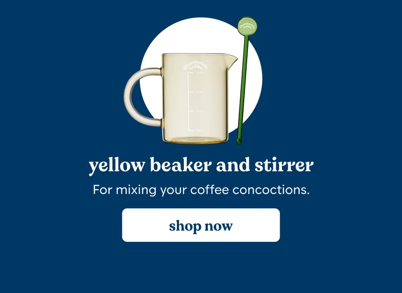 Yellow Beaker and Stirrer For mixing your coffee concoctions. [shop now]