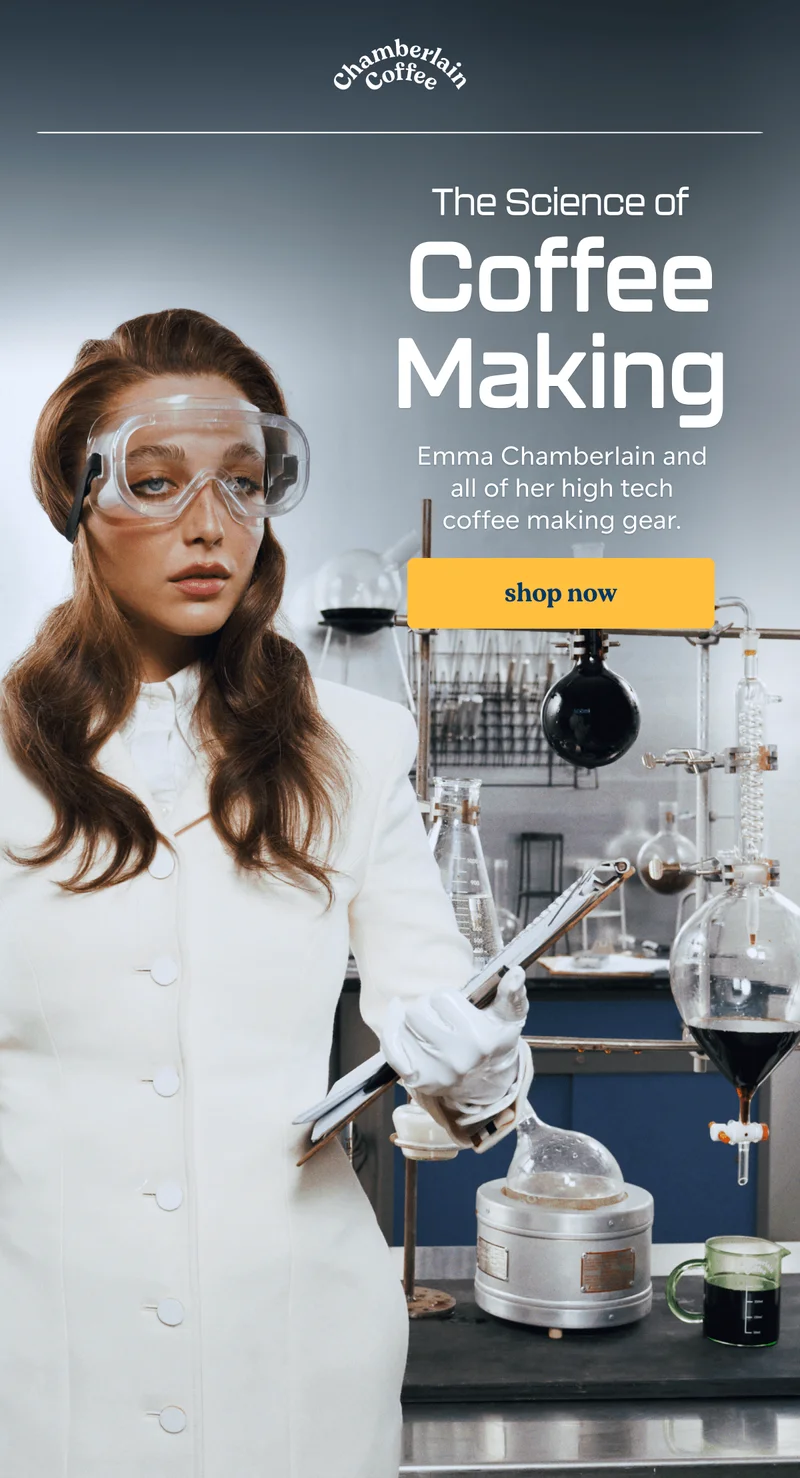 Chamberlain Coffee. The Science of Coffee Making. Emma Chamberlain and all of her high tech coffee making gear. [shop now]
