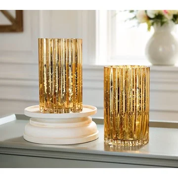 Set of 2 Illuminated Mercury Glass Hurricanes by Valerie