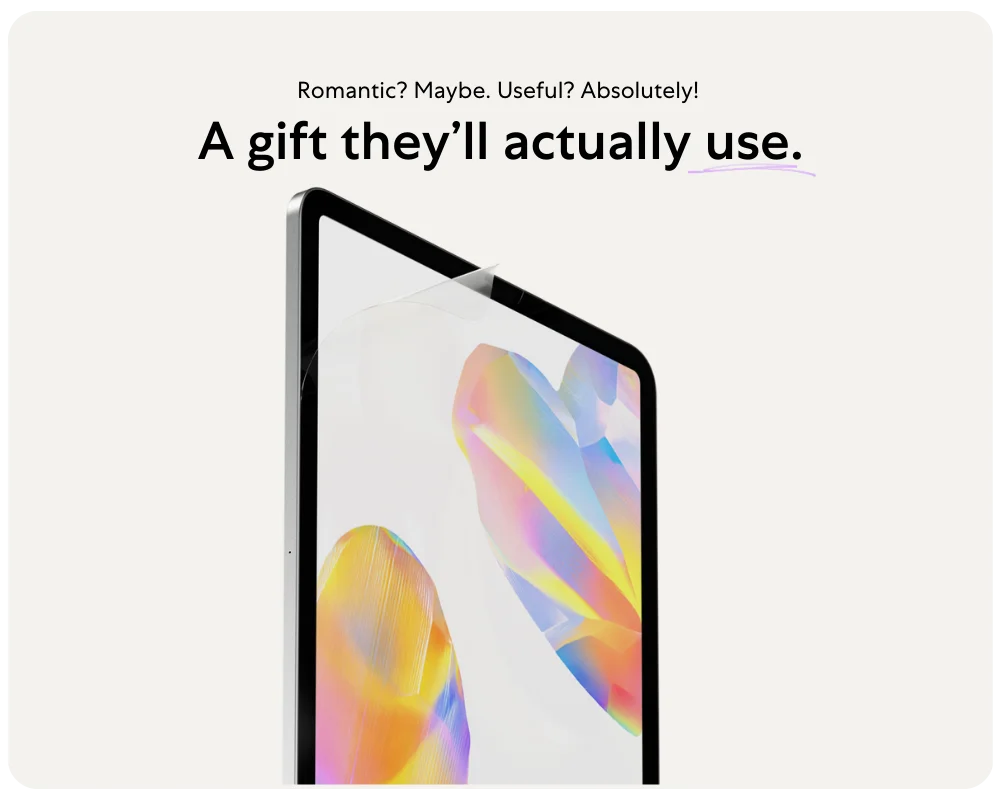 iPad with hearts on it and title "Romantic? Maybe. Useful? Absolutely! A gift they'll actually use.