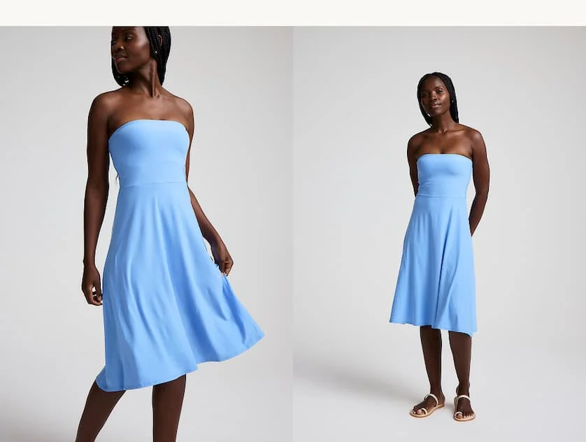 Featherweight Strapless Dress in Flower Blue Heather
