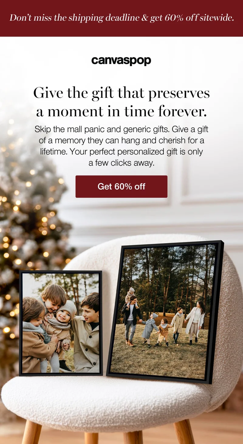 Give the gift that preserves a moment in time forever. Skip the mall panic and generic gifts. Give a gift of a memory they can hang and cherish for a lifetime. Your perfect personalized gift is only a few clicks away.