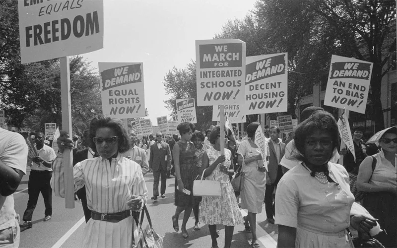 African Americans march in Washington, D.C., to protest racial discrimination in the United States during the 1960s.