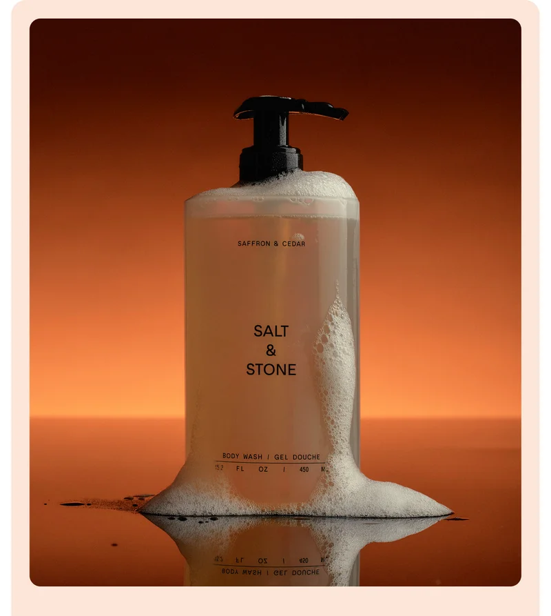 NEW SAFFRON & CEDAR BODY WASH. AVAILABLE NOW.