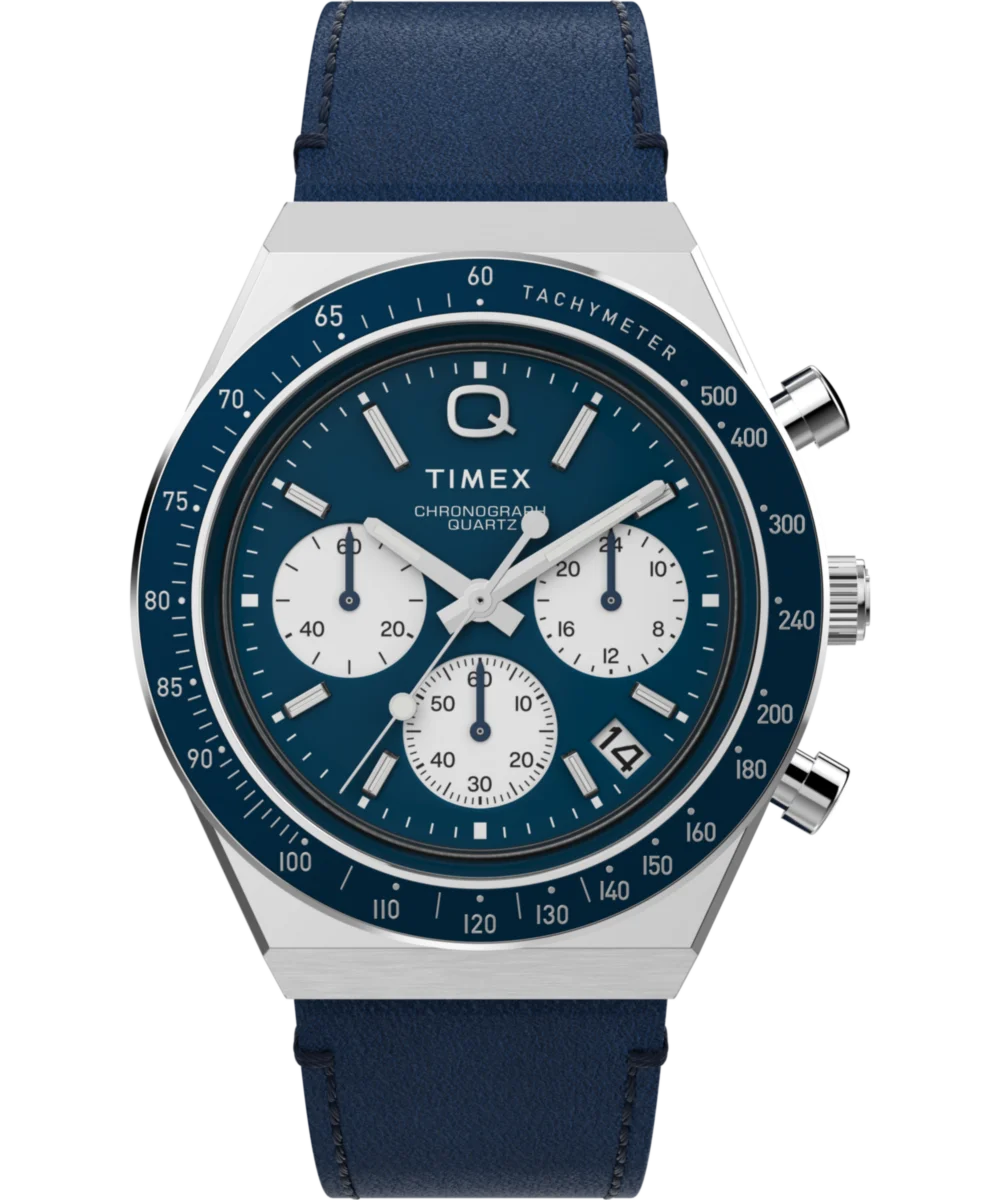 Image of Q Timex Chronograph 40mm Leather Strap Watch