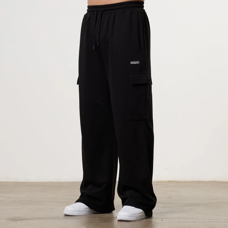 Image of Essential BLACK BAGGY CARGO SWEATPANTS