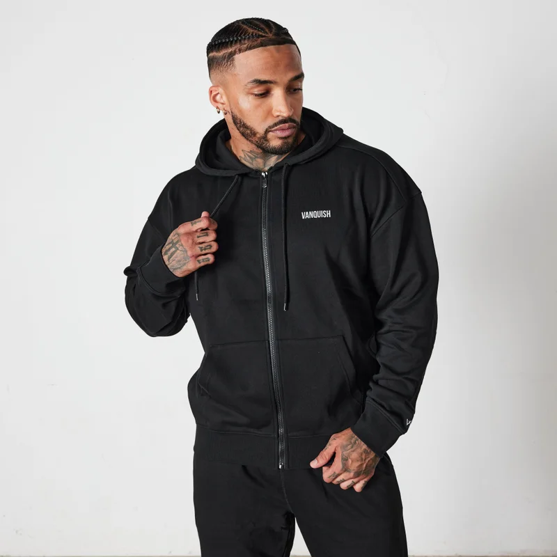 Image of Vanquish Essential Black Oversized Full Zip Hoodie