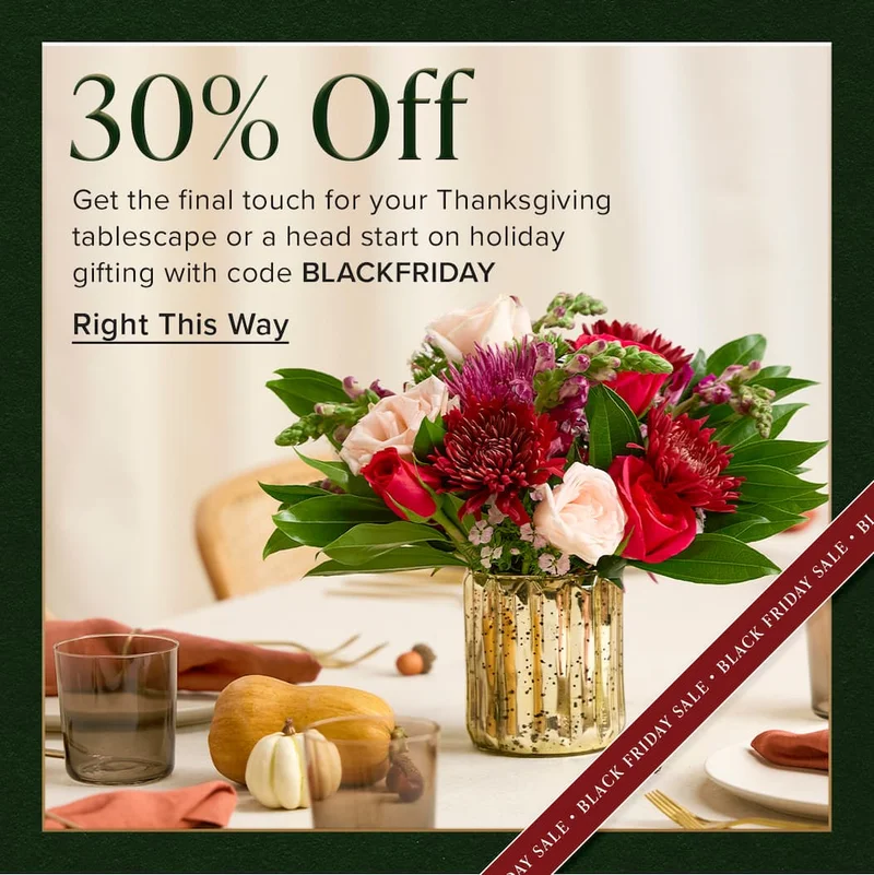 30% Off. Get the final touch for your Thanksgiving tablescape or a head start on holiday gifting with code discount code. Right This Way.