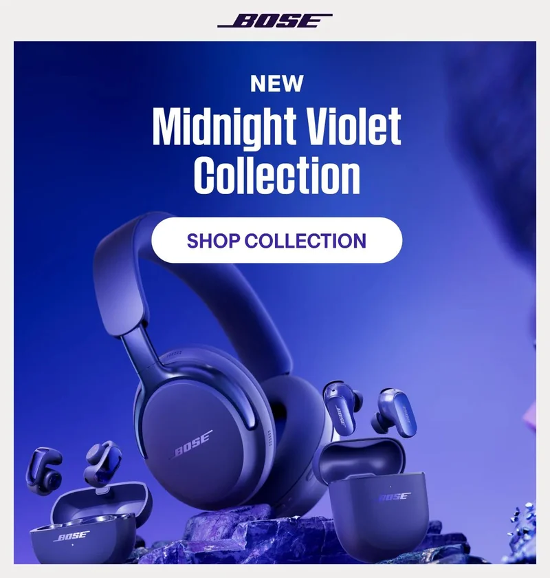 Ultra Open Earbuds, QuietComfort Ultra Headphones (2nd Gen), and QuietComfort Ultra Earbuds (2nd Gen) in Midnight Violet