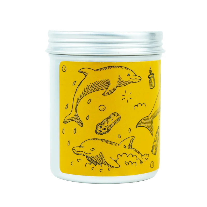 A metal tin with yellow label