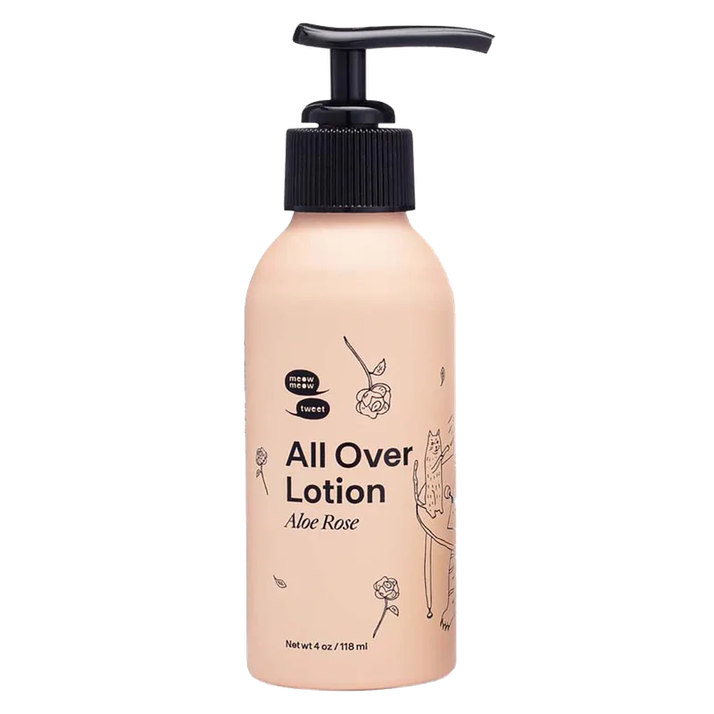 A light pink bottle with a black pump and graphics