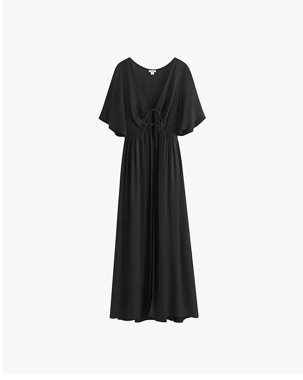 Tencel Tie Front Cover Up Black