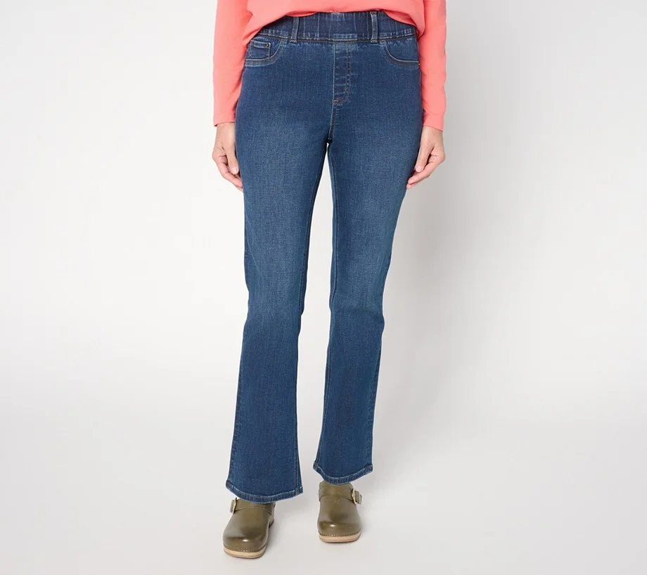 Denim & Co. Regular Indigo Easy Stretch Full Length Baby Boot Jean