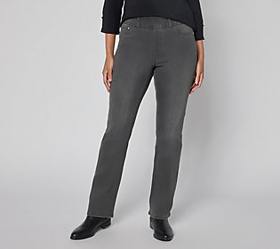 Denim & Co. Petite Black Easy Strch Full Length Baby Boot Jean