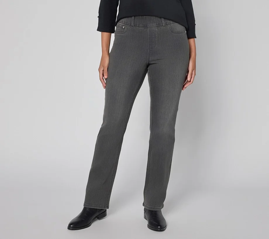 Denim & Co. Regular Black Easy Stretch Full Length Baby Boot Jean