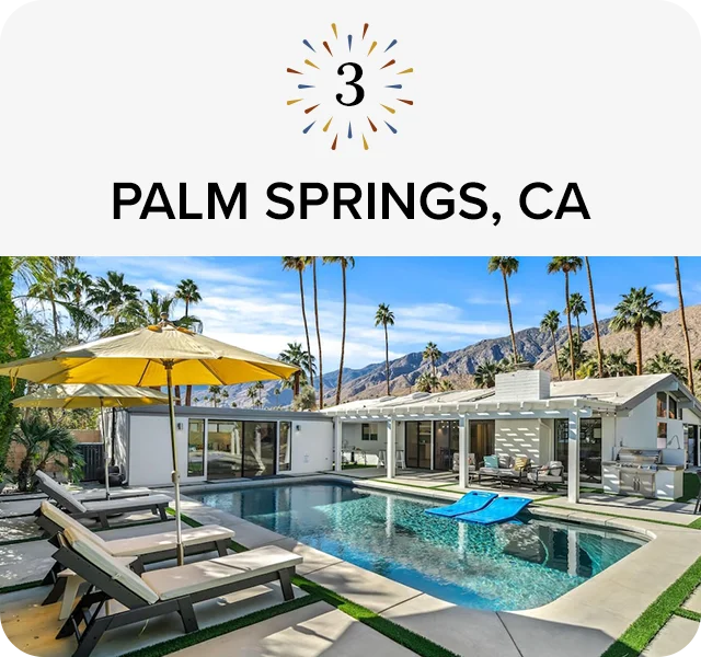 Lounge poolside in a stylish vacation rental in Palm Springs, California.