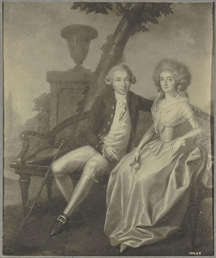 The oil painting is believed to be a portrait of U.S. Founding Father Aaron Burr and his wife Theodosia Bartow Prevost Burr—a brilliant woman who advised her husband throughout this career and championed women's rights.