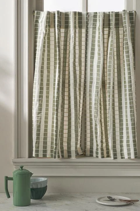 Cotton Woven Stripe Café Curtain, Set of 2