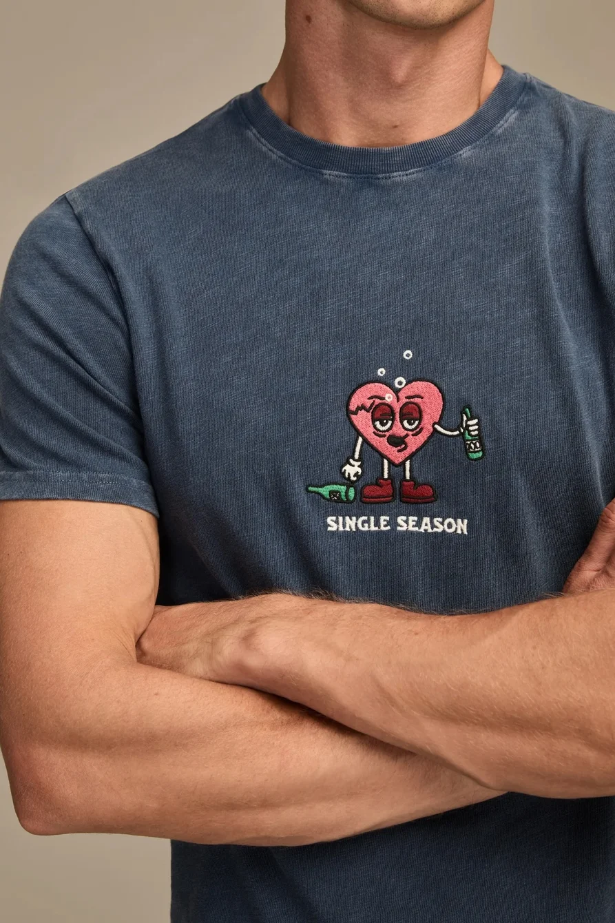 Image of Lucky Brand Single Season Tee - Men's Clothing Tops Shirts Tee Graphic T Shirts in Dark Denim