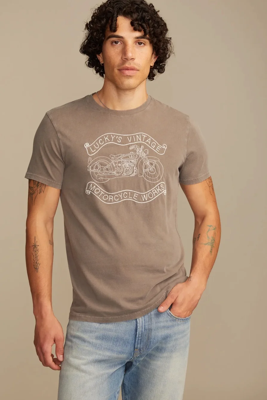 Image of Lucky Brand Lucky Vintage Bike Tee - Men's Clothing Tops Shirts Tee Graphic T Shirts in Charcoal Gray