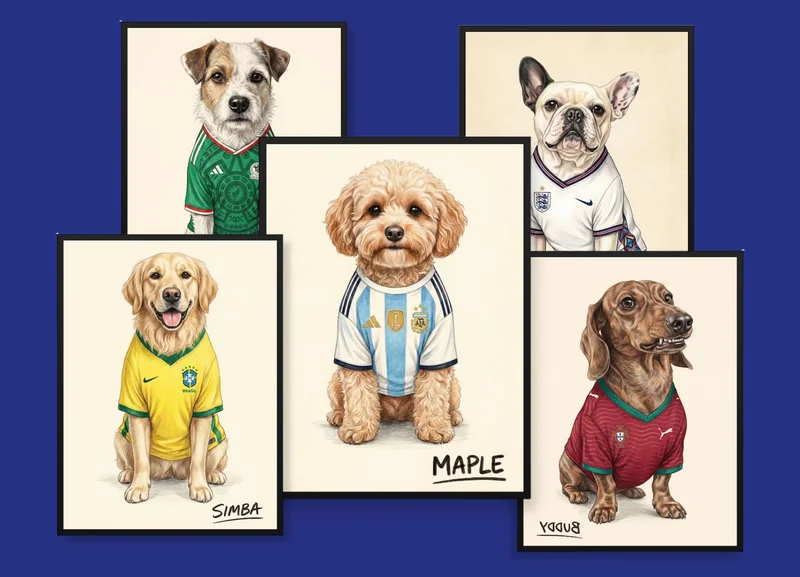 World cup pet portraits for Brazil, Argentina, Englands, Portugal and Mexico