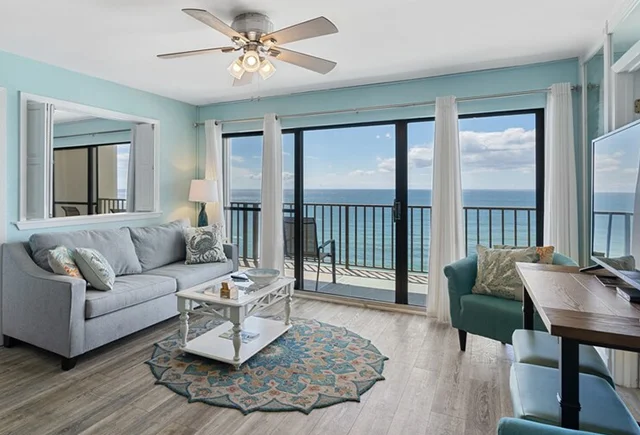 Unwind in a stylish beachfront vacation rental with breathtaking ocean views in Panama City Beach, Florida.