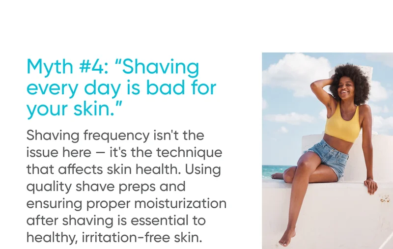 Myth #4: “Shaving every day is bad for your skin.” Shaving frequency isn't the issue here — it's the technique that affects skin health. Using quality shave preps and ensuring proper moisturization after shaving is essential to healthy, irritation-free skin.