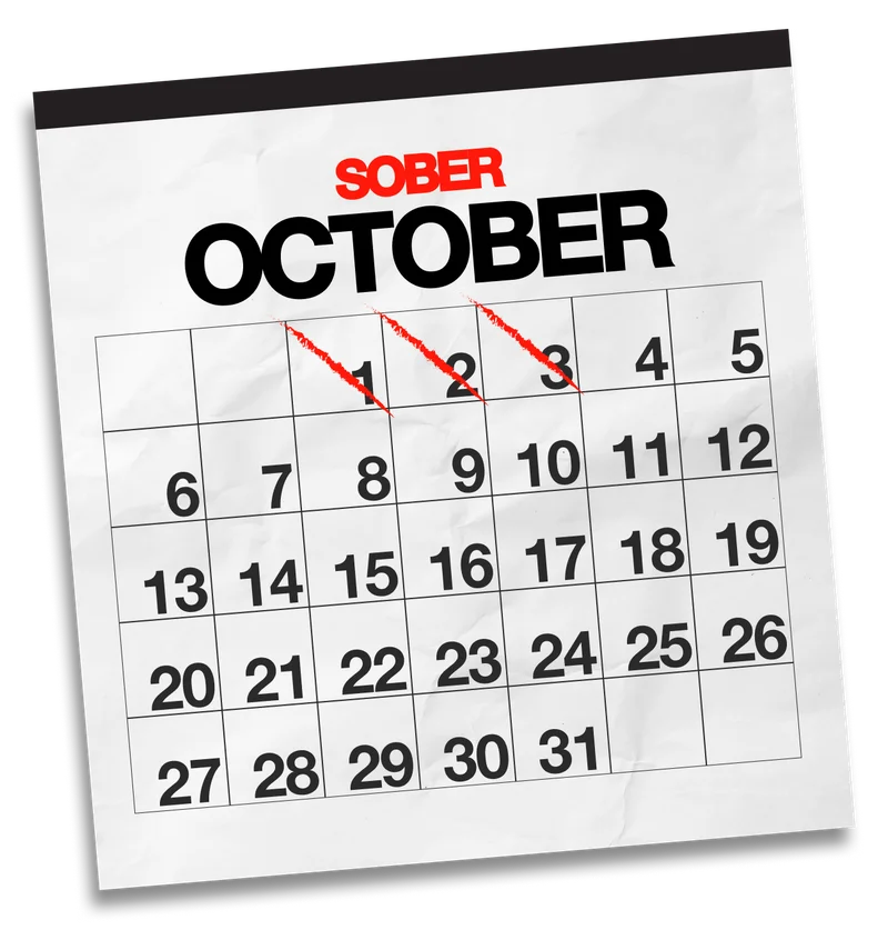 Sober October Calendar - October 1 crossed out