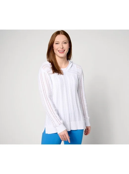 Susan Graver Open Stitch Sweater Tunic with Hood