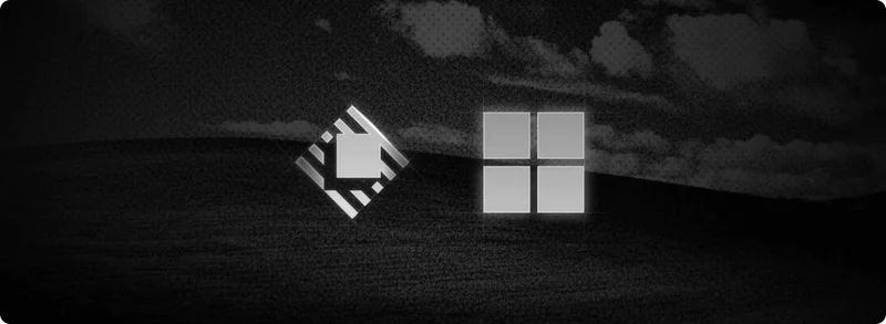 Raycast logos for Windows and Mac against a dark, cloudy background